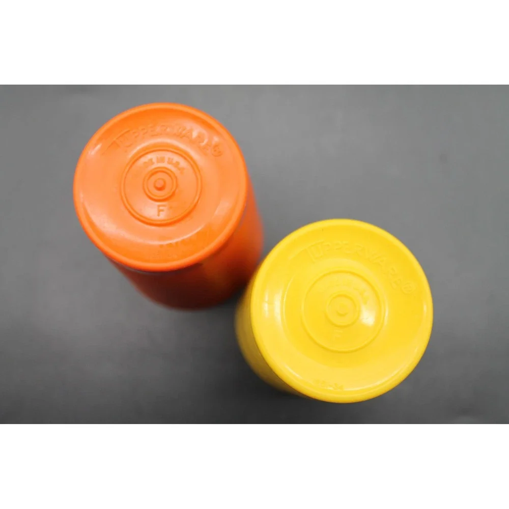 Vintage Tupperware Tumblers Set of 2 Orange Yellow Made in USA 3.5